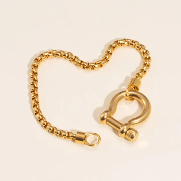 Minimalist 18K Gold Plated Box Chain Bracelets Jewelry Tarnish Free Stainless Steel Horseshoe Clasp Bracelet for Women Men - Image 2