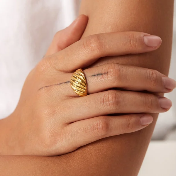 Minimalist Stainless Steel Croissant Ring Women Waterproof 18K Gold Plated Twisted Dome Rings Jewelry Women - Image 2