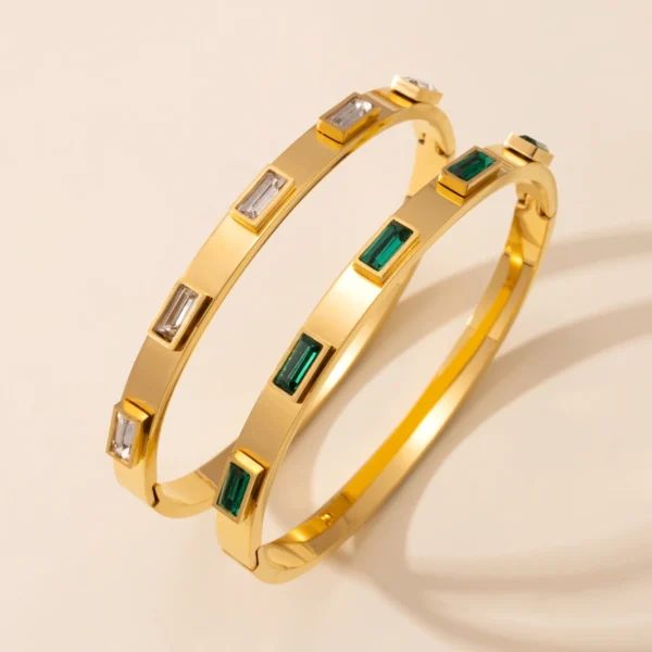 Minimalist Jewelry 18k Gold Plated Dainty Stainless Steel Bangles for Women Fashion Green Zircon Bracelets & Bangles - Image 3
