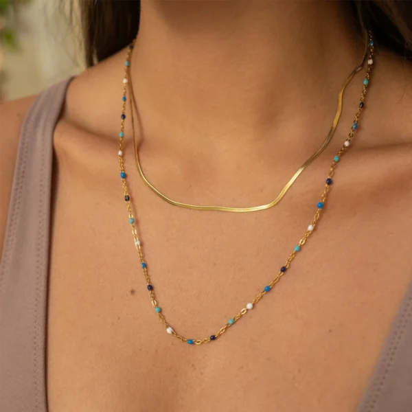 Designer 18k Gold Plated Snake Layered Choker Necklace Women Dainty Stainless Steel Beads Double Row Boho Jewelry Gift for Her - Image 3