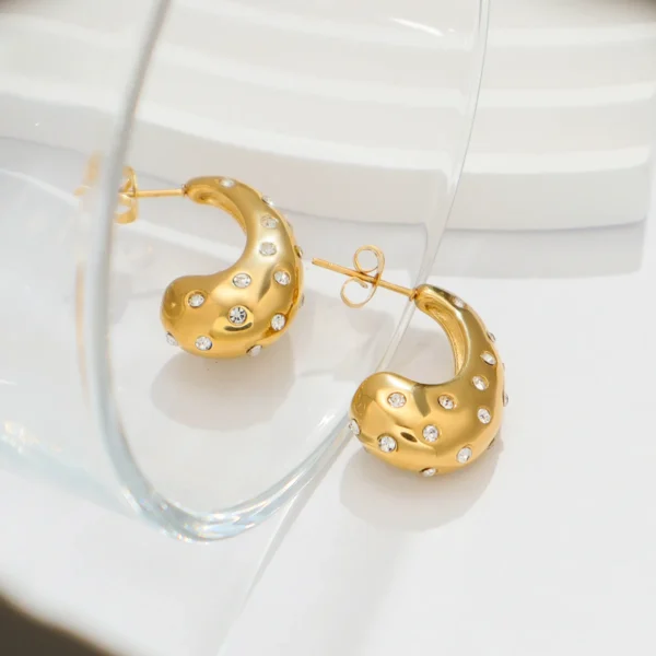 Waterproof 18K Gold Plated Hollow Teardrop Earrings Women Designer Dainty Stainless Steel Statement Zircon Stud Earring Jewelry - Image 2