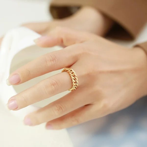 New Trendy Curb Chain Statement Ring Fashion Jewelry Women's 18K Gold Plated Stainless Steel Chunky Cuban Link Chain Rings - Image 3