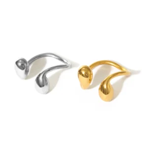 Minimalist 18K Gold Plated Tear Drop Smooth Open Ring for Women Chunky Dainty Stainless Steel Open Hypoallergenic Ring Jewelry