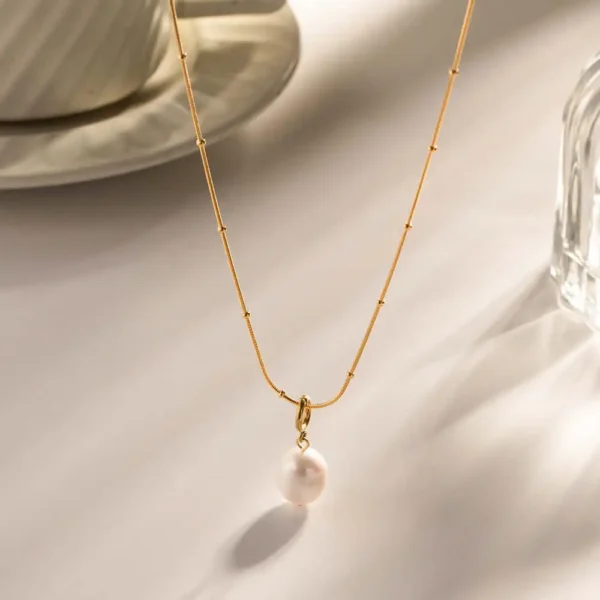 Tarnish Free 18K Gold Plated Stainless Steel Chian Choker Necklaces for Women Freshwater Pearl Pendant Necklace Jewelry - Image 3
