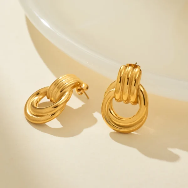 Minimalist French 18k Gold Plated Stainless Steel Stud Earrings Women Chunky Circle Thread Earrings Office Jewelry - Image 5