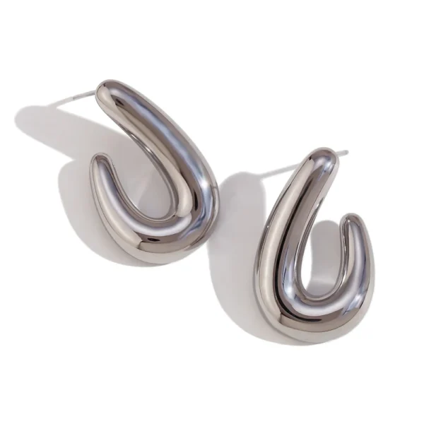 Minimalist Stainless Steel J Shape Stud Earrings Women 18k Gold Plated Geometric U Shape Chunky Hoop Earrings Fashion Jewelry - Image 6