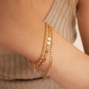 Minimalist 18K Gold Plated Twist Rope Bracelet for Girls Non Tarnish Stainless Steel Disc Chain Stackable Bracelets Women Set
