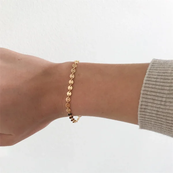 Minimalist 18K Gold Plated Twist Rope Bracelet for Girls Non Tarnish Stainless Steel Disc Chain Stackable Bracelets Women Set - Image 5
