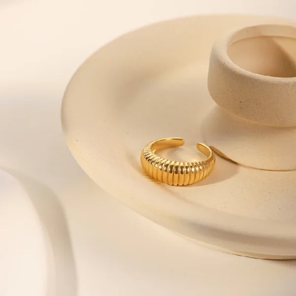 Unique Thick 18K Gold Plated Stainless Steel Croissant Rings for Women Chunky Rings Waterproof Jewelry - Image 3