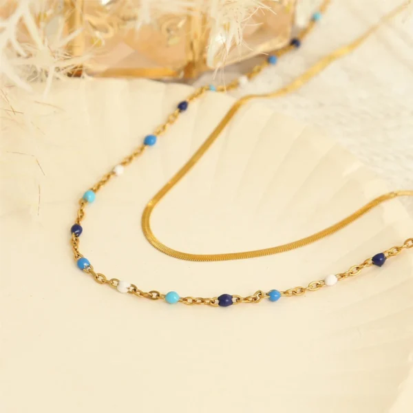 Designer 18k Gold Plated Snake Layered Choker Necklace Women Dainty Stainless Steel Beads Double Row Boho Jewelry Gift for Her - Image 2