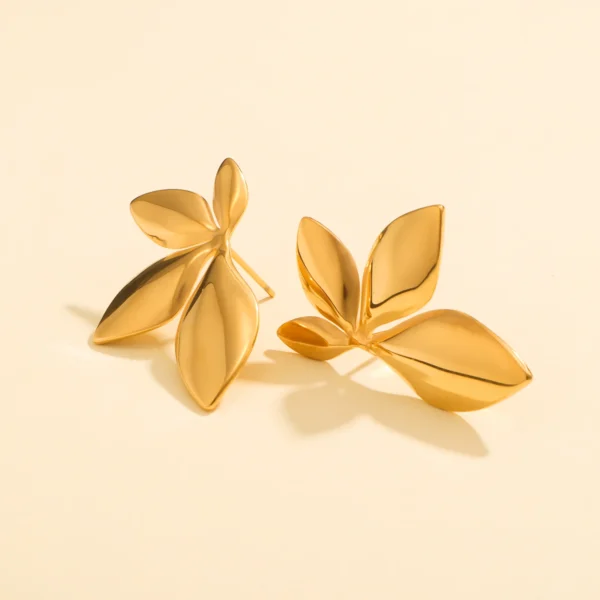 Waterproof 18k Gold Plated Flower Stud Earrings Women Designer Dainty Stainless Steel Statement Leaf Shaped Earrings Jewelry - Image 4