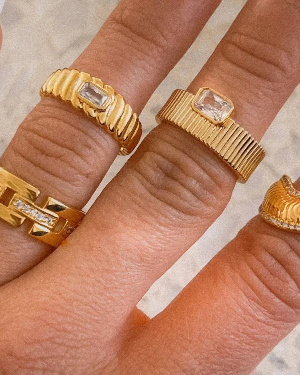 Trendy 18K Gold Plated Stainless Steel Zircon Finger Ring Women Square Cubic Zirconia Diamond Rings for Girls Jewelry - Image 6
