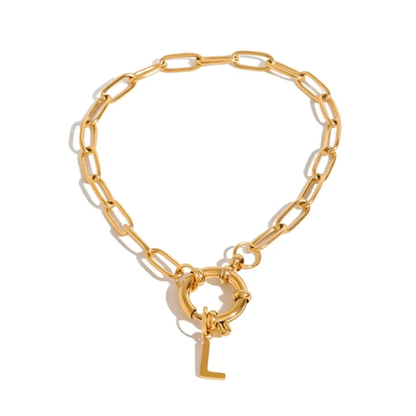 Dainty 18k Gold Plated Stainless Steel Initial Letter Pendant Bracelets Women Tarnish Free Paper Clip Chain Bracelet Jewelry - Image 5