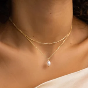 Dainty Freshwater Pearl Pendant Necklace Non Tarnish 18K Gold Plated Stainless Steel Chain Necklace Women Bridesmaid Jewelry