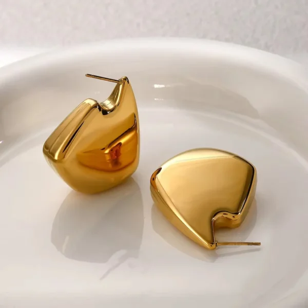 Tarnish Free 18K Gold Pleated Geometric Stud Earrings Women Minimalist Stainless Steel Earring Waterproof Jewelry - Image 2