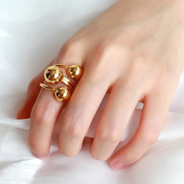 Minimalist 18K PVD Gold Plated Adjustable Rings Women Jewelry Tarnish Free Stainless Steel Three Ball Open Ring - Image 3
