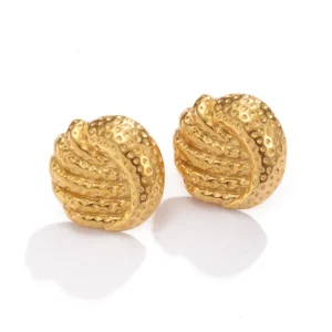 Tarnish Free 18K Gold Plated Stud Earrings for Women Dainty Stainless Steel Hammered Earring Waterproof Jewelry