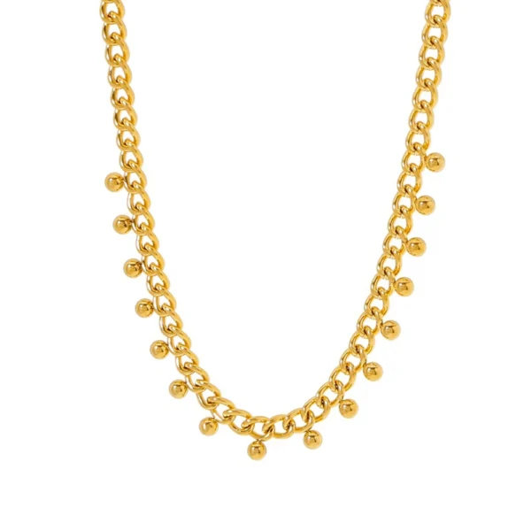 Minimalist Stainless Steel Chains Choker Necklace Jewelry for Women Fashion 18k Gold Plated Beads Tassel Bracelet Necklace Set - Image 2