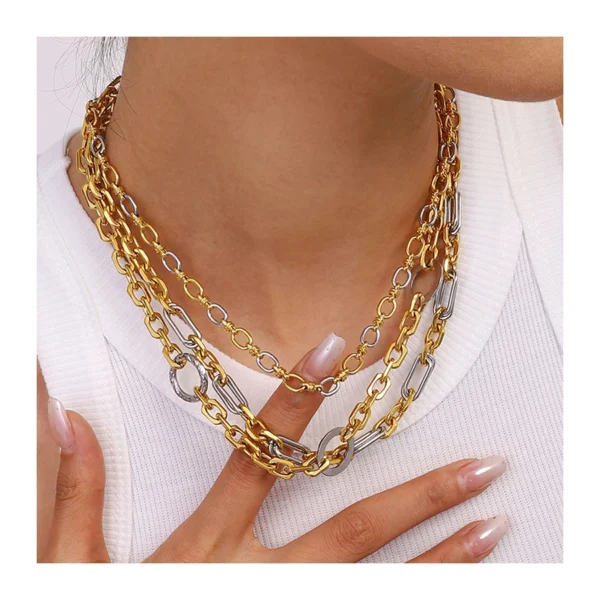 Non Tarnish 18k Gold Plated Irregular Link Chain Necklaces for Women Trendy Minimalist Stainless Steel Necklace Set Jewelry