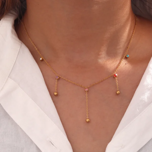 Minimalist Zircon Pendant Necklace for Women Sexy 18K Gold Plated Dainty Stainless Steel Thin Chain Layered Necklace Jewelry - Image 3