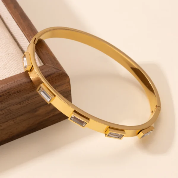 Minimalist Jewelry 18k Gold Plated Dainty Stainless Steel Bangles for Women Fashion Green Zircon Bracelets & Bangles - Image 2