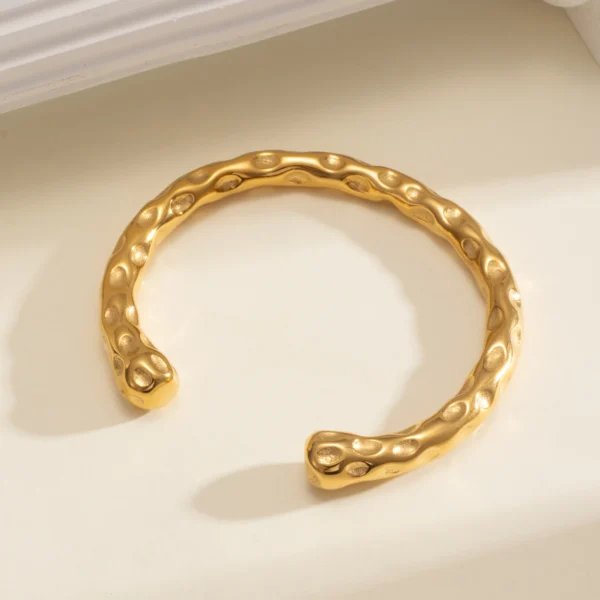 Vintage Jewelry 18K Gold Plated Hammered Bangle Bracelets Women Dainty Stainless Steel C Shape Charm Bracelet Tarnish Free - Image 4