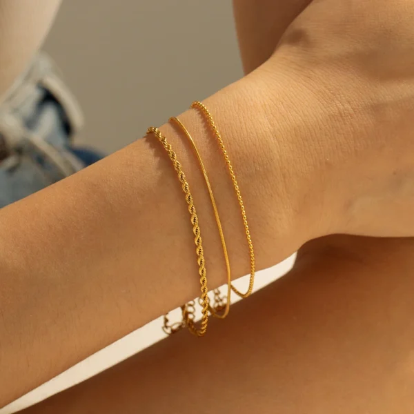 Dainty 18k Gold Plated Snake Chain Bracelet Femme Minimalist Stainless Steel Link Chain Bracelets Women Waterproof Jewelry - Image 2