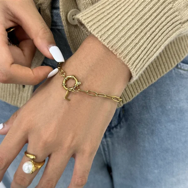 Dainty 18k Gold Plated Stainless Steel Initial Letter Pendant Bracelets Women Tarnish Free Paper Clip Chain Bracelet Jewelry - Image 2