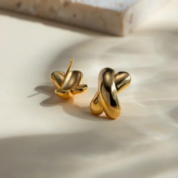 Tarnish Free 18k PVD Gold Plated Stainless Steel  X Shape Stud Earrings for Women Fashion Smooth CC Shape Earrings Jewelry - Image 5
