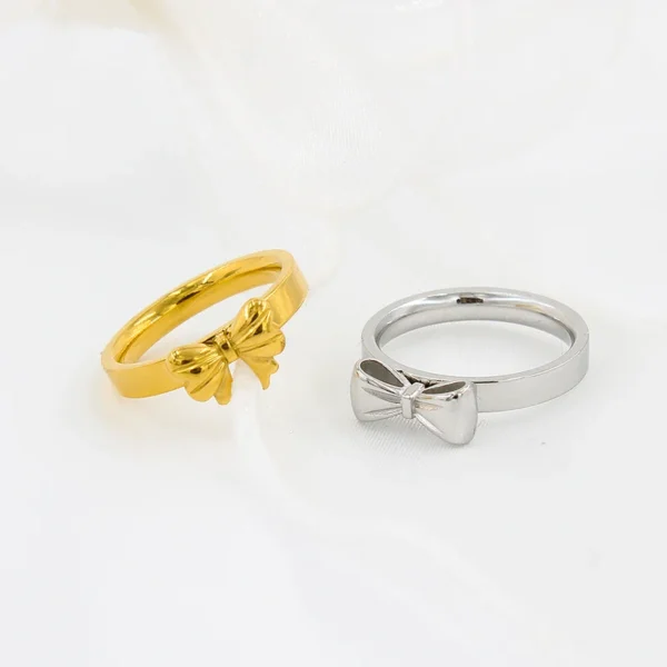 Dainty Stainless Steel Bow Tie Eternity Rings Fashion Thin 18k Gold Plated Butterfly Bow Knot Stackable Rings Jewelry Women - Image 5