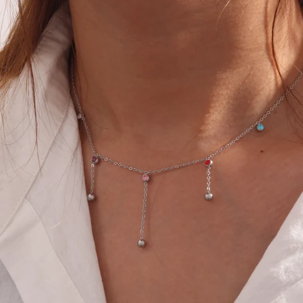 Minimalist Zircon Pendant Necklace for Women Sexy 18K Gold Plated Dainty Stainless Steel Thin Chain Layered Necklace Jewelry - Image 4