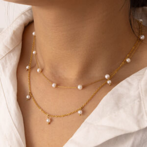 Dainty Freshwater Pearl Beads Choker Necklace for Women Fashion Jewelry 18K Gold Plated Stainless Steel Chain Necklaces Ladies