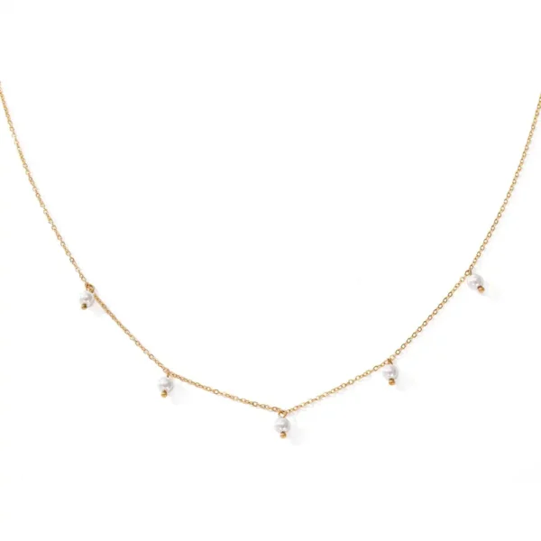Waterproof 18K Gold Plated Pearls Tassel Choker Necklace Women Stainless Steel LInk Chain Baroque Pearl Pendant Necklace Jewelry - Image 4