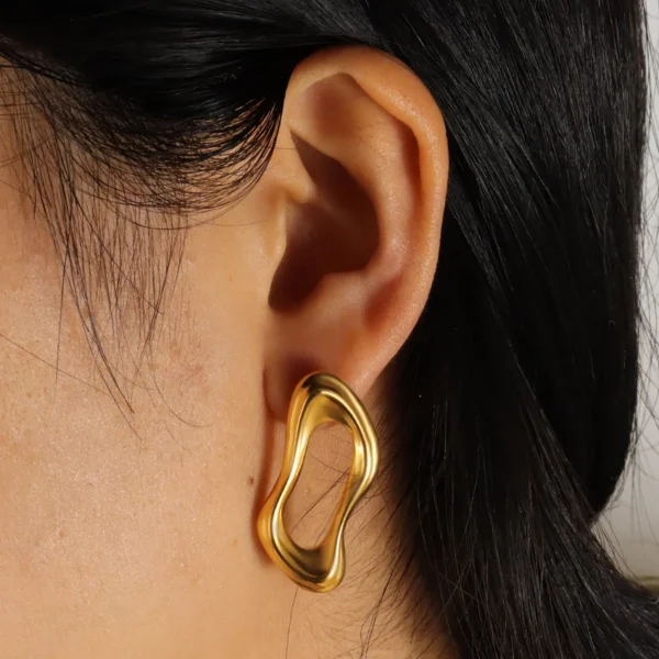 Hypoallergenic Irregular 18K Gold Chic Hoop Earrings for Women Unique Stainless Steel Fashion Earrings Jewelry 2024 - Image 5