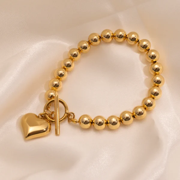 Waterproof Jewelry 18K Gold Plated Dainty Stainless Steel Bead Chain OT Buckle Bracelet for Women Love Heart Bracelets - Image 5