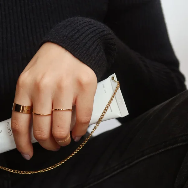 Minimalist 18K Gold Plated Stainless Steel Flat Band Finger Ring Non Tarnish Thin Stacking Rings Jewelry Women for Gift - Image 5
