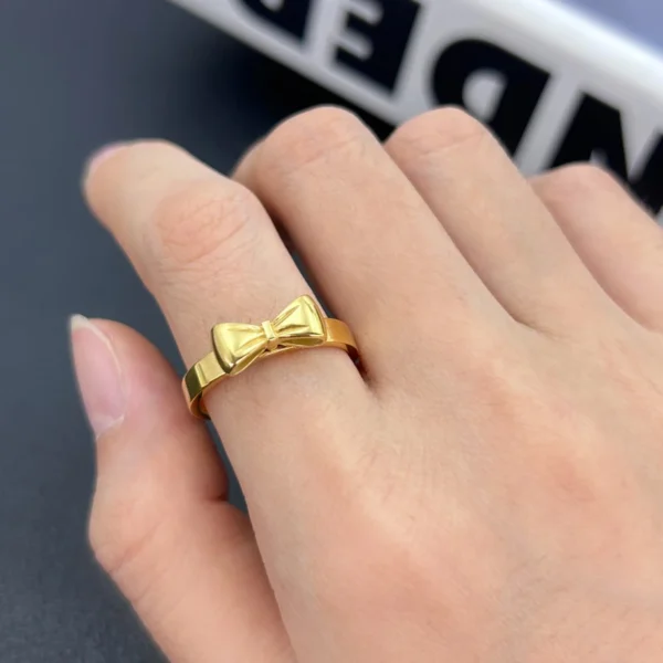 Dainty Stainless Steel Bow Tie Eternity Rings Fashion Thin 18k Gold Plated Butterfly Bow Knot Stackable Rings Jewelry Women - Image 3