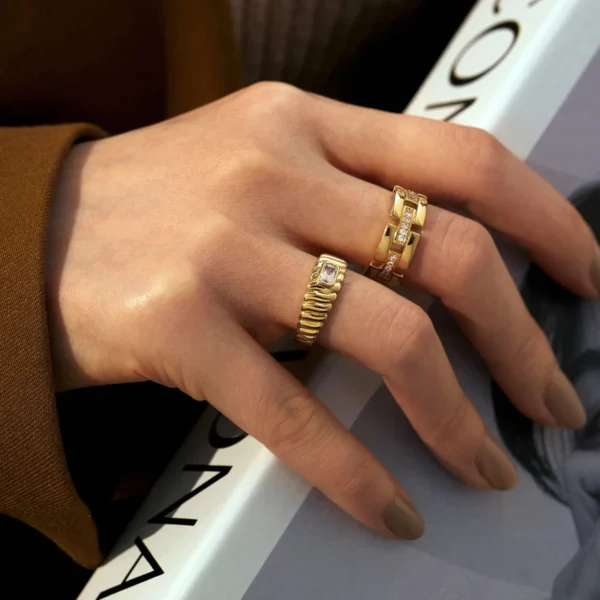 Trendy 18K Gold Plated Stainless Steel Zircon Finger Ring Women Square Cubic Zirconia Diamond Rings for Girls Jewelry - Image 3