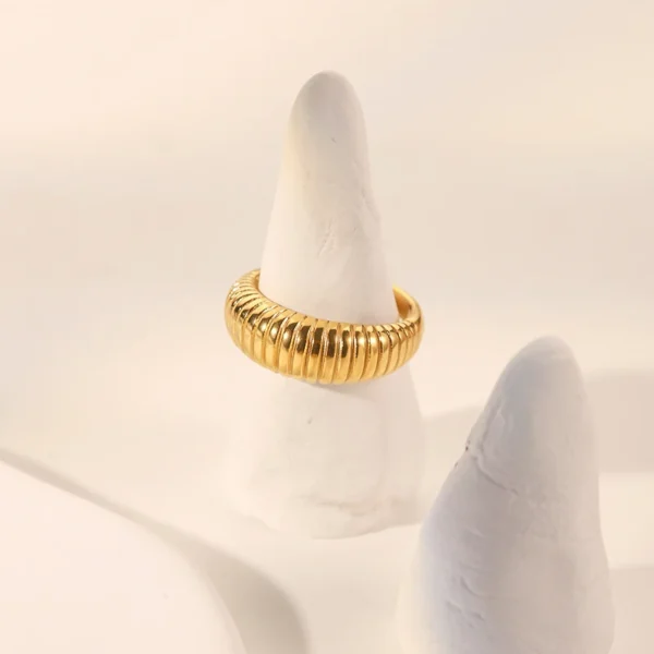 Unique Thick 18K Gold Plated Stainless Steel Croissant Rings for Women Chunky Rings Waterproof Jewelry - Image 5