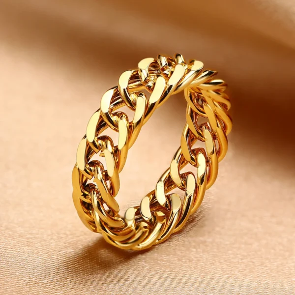New Trendy Curb Chain Statement Ring Fashion Jewelry Women's 18K Gold Plated Stainless Steel Chunky Cuban Link Chain Rings - Image 2