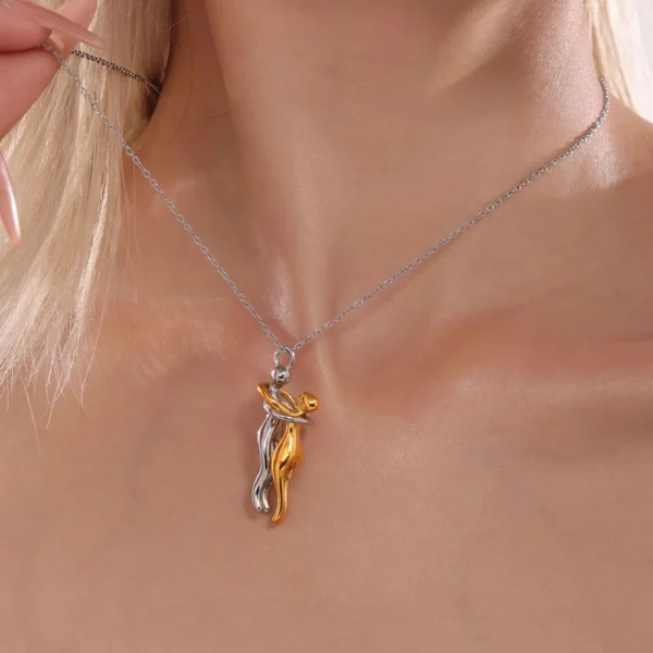 Minimalist Gold Plated Stainless Steel Unique Design Gold and Silver Two-tone Hugging Pendant Necklaces Lovers Gift - Image 3
