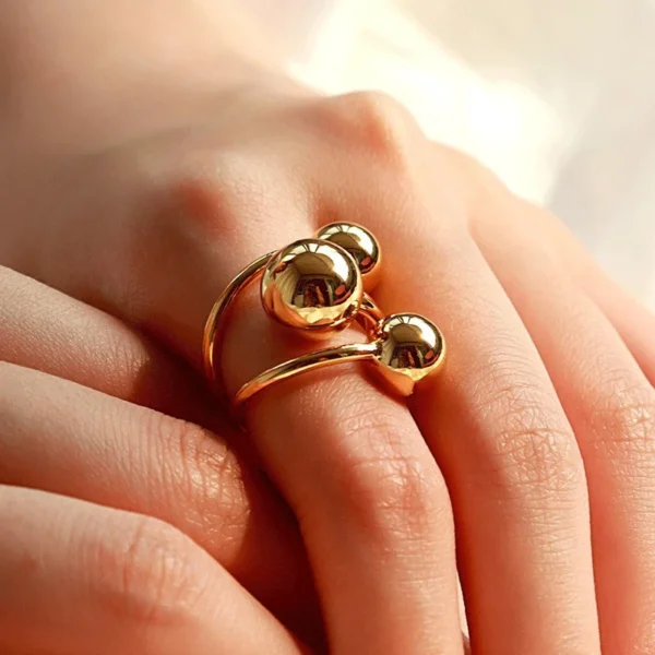 Minimalist 18K PVD Gold Plated Adjustable Rings Women Jewelry Tarnish Free Stainless Steel Three Ball Open Ring - Image 2