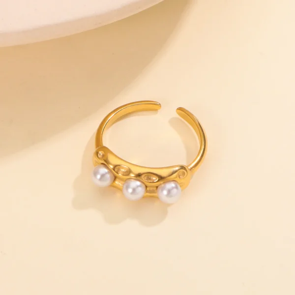 Tarnish Free Vintage 18k Gold Plated Pearl Finger Ring Women Dainty Stainless Steel Fashion Open Rings Wedding Jewelry - Image 3