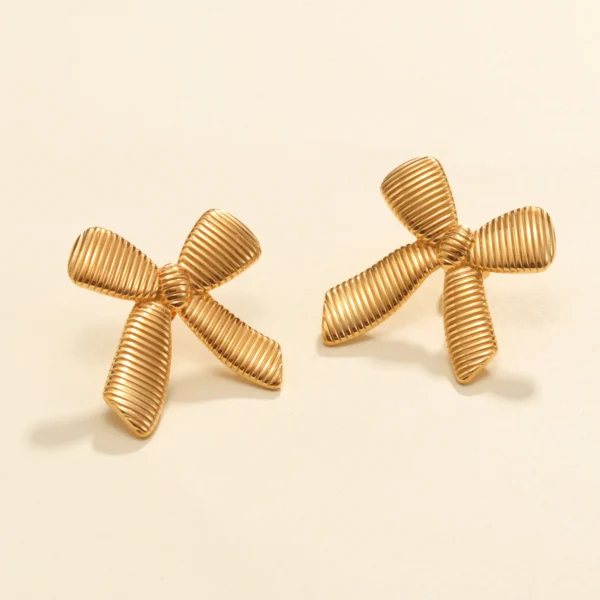 Minimalist 18K Gold Plated Bow Knot Stud Earrings for Women Dainty Stainless Steel Striped Ring Hypoallergenic  Jewelry - Image 5