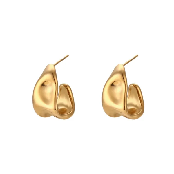 Tarnish Free 18k PVD Gold Plated Stainless Steel  C Hoop Earrings Women Waterproof Irregular Statement Stud  Earrings - Image 4
