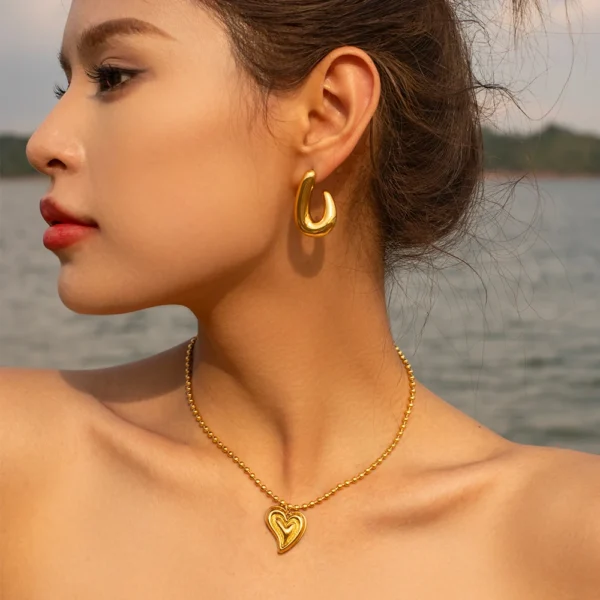 Minimalist Stainless Steel J Shape Stud Earrings Women 18k Gold Plated Geometric U Shape Chunky Hoop Earrings Fashion Jewelry - Image 5