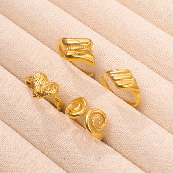New Design Fashion 18K Gold Plated Irregular Rings Women Tarnish Free Stainless Steel Heart Open Ring Jewelry Hypoallergenic - Image 2