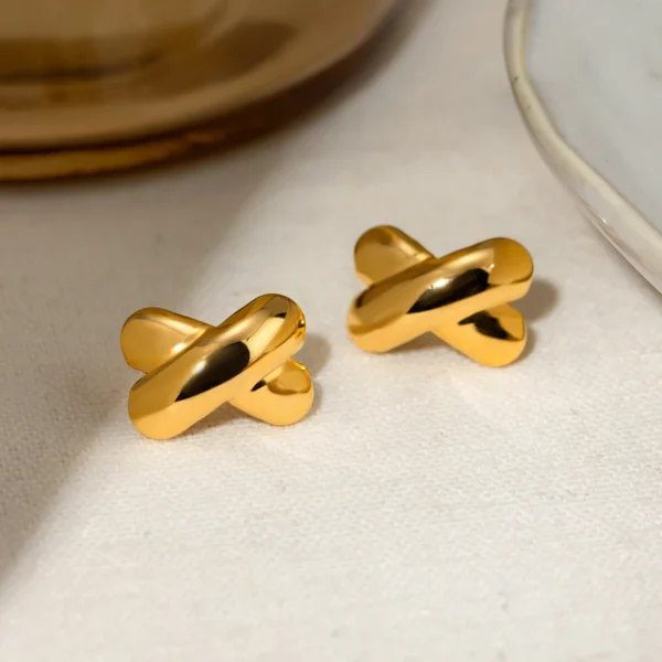 Tarnish Free 18k PVD Gold Plated Stainless Steel  X Shape Stud Earrings for Women Fashion Smooth CC Shape Earrings Jewelry - Image 3