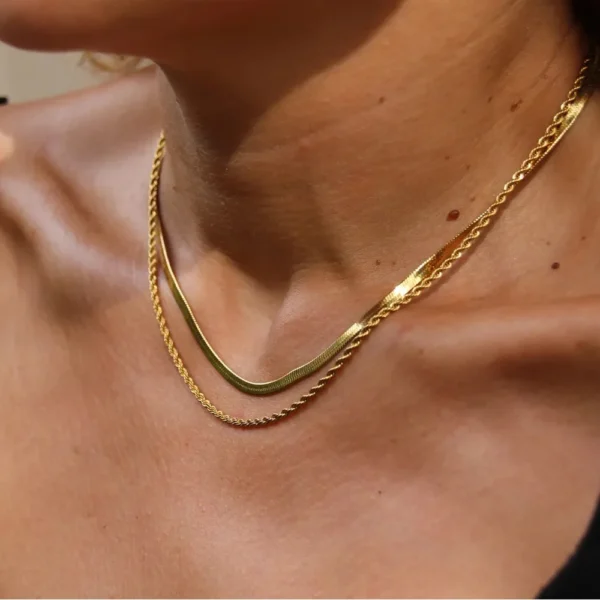 Dainty 18k Gold Plated Twisted Rope Chain Necklaces Women Stainless Steel Layered Double Snake Chain Choker Necklace Jewelry - Image 6