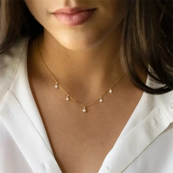 Waterproof 18K Gold Plated Pearls Tassel Choker Necklace Women Stainless Steel LInk Chain Baroque Pearl Pendant Necklace Jewelry - Image 5